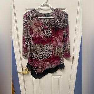 Purple and Black Blouse with V-neck and 3/4 Sleeves